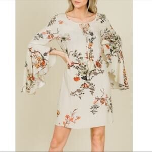 AnnaBelle Boho Cream & Floral Cross Back Dress Large